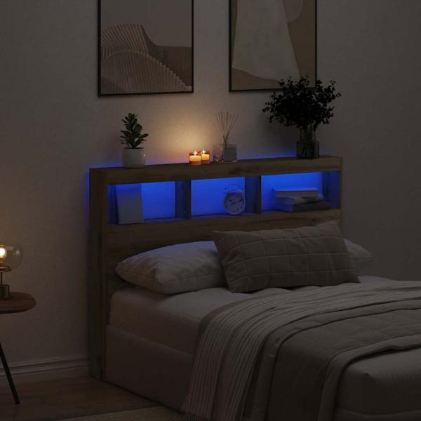 ARDEBO.de - LED-Kopfteil mit Ablagen Artisan-Eiche 140x17x102 cm