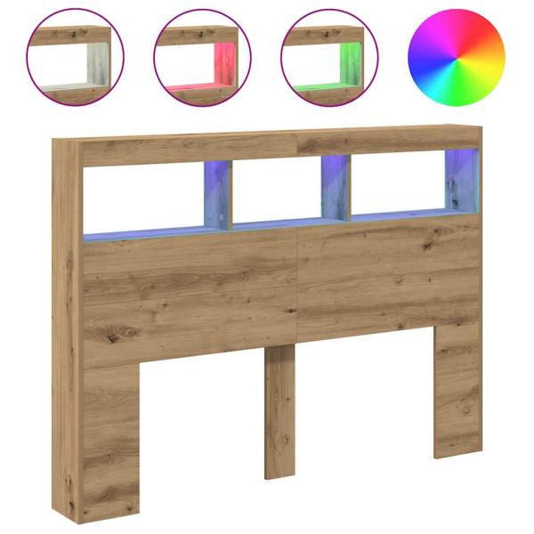 LED-Kopfteil mit Ablagen Artisan-Eiche 140x17x102 cm
