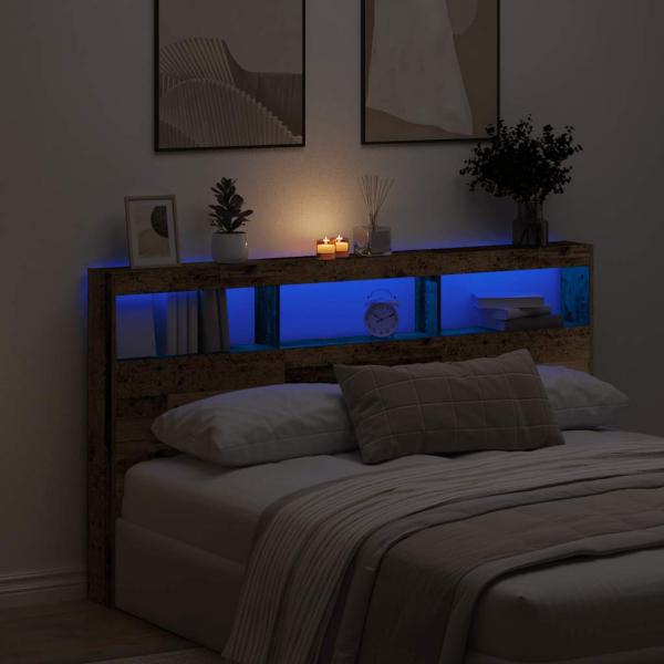 ARDEBO.de - LED-Kopfteil mit Ablagen Altholz-Optik 180x17x102 cm