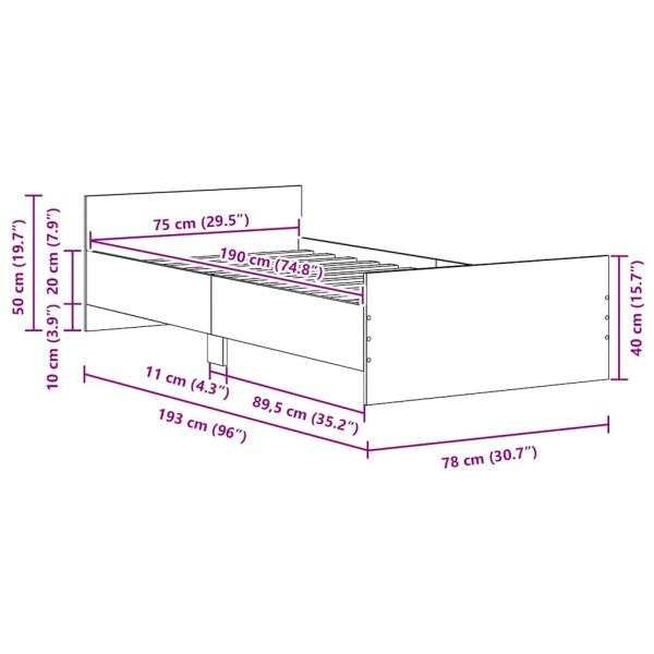 Bettgestell ohne Matratze Altholz-Optik 75x190 cm Holzwerkstoff