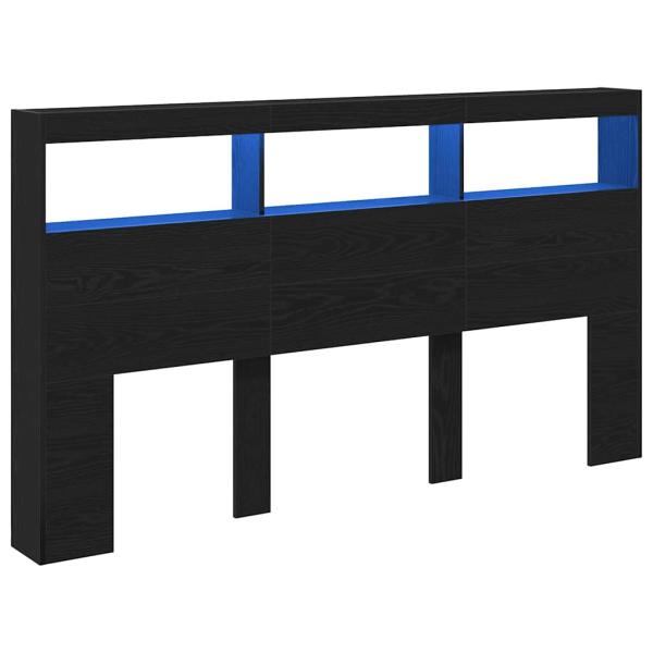 LED-Kopfteil mit Ablagen Schwarz Eichen-Optik 180x17x102 cm