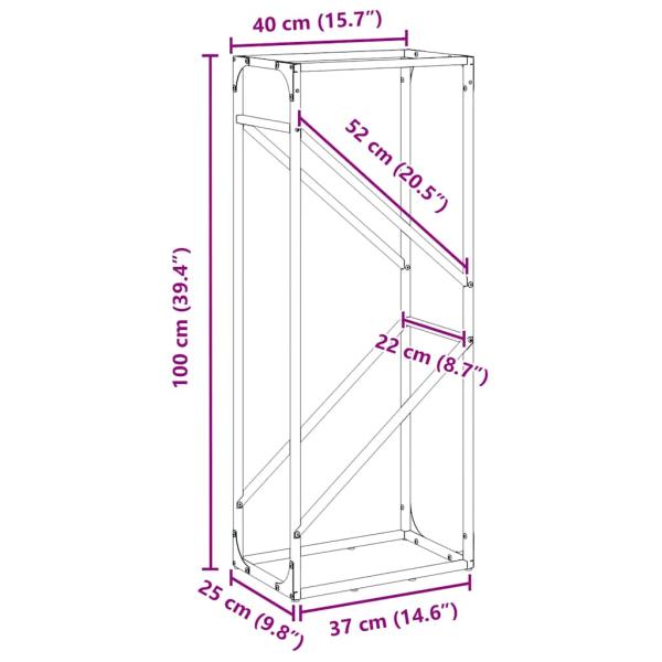 Brennholzregal Anthrazit 40x25x100 cm Kaltgewalzter Stahl