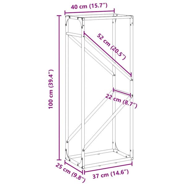 Brennholzregal Schwarz 40x25x100 cm Kaltgewalzter Stahl