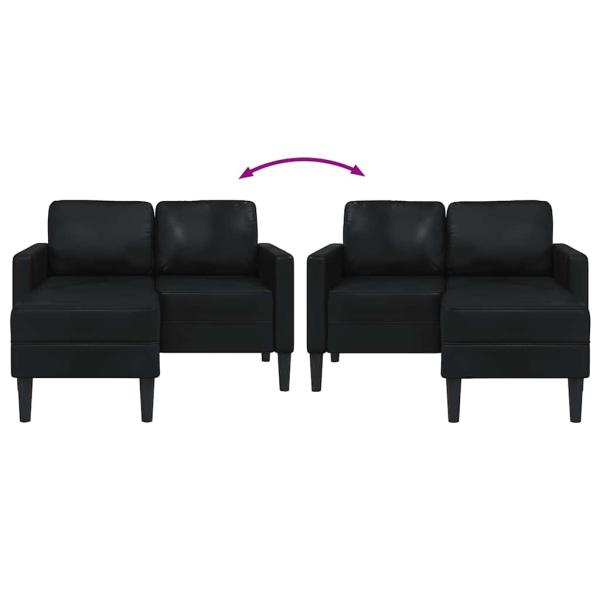 2-Sitzer-Sofa mit Chaiselongue L-f?rmig Schwarz 125 cm Kunstleder
