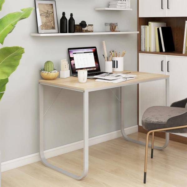 ARDEBO.de - Computertisch Weiß und Eiche-Optik 110x60x73 cm Holzwerkstoff