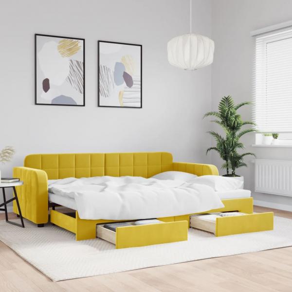 ARDEBO.de - Tagesbett Ausziehbar mit Schubladen Gelb 80x200 cm Samt