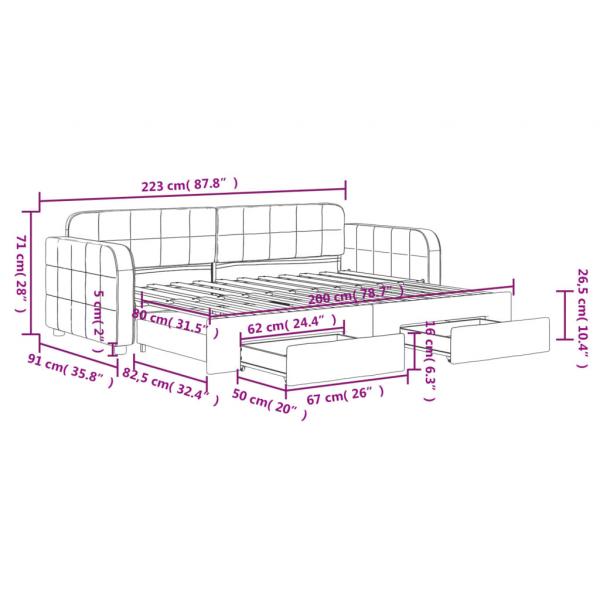 Tagesbett Ausziehbar mit Schubladen Gelb 80x200 cm Samt