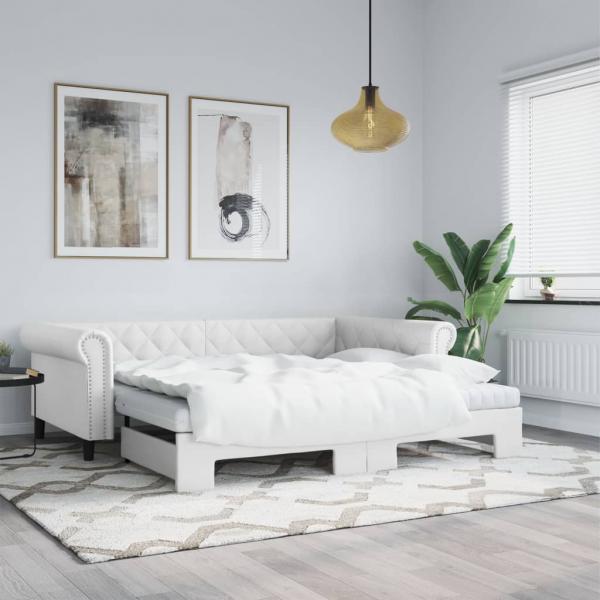 ARDEBO.de - Tagesbett Ausziehbar Weiß 90x200 cm Kunstleder