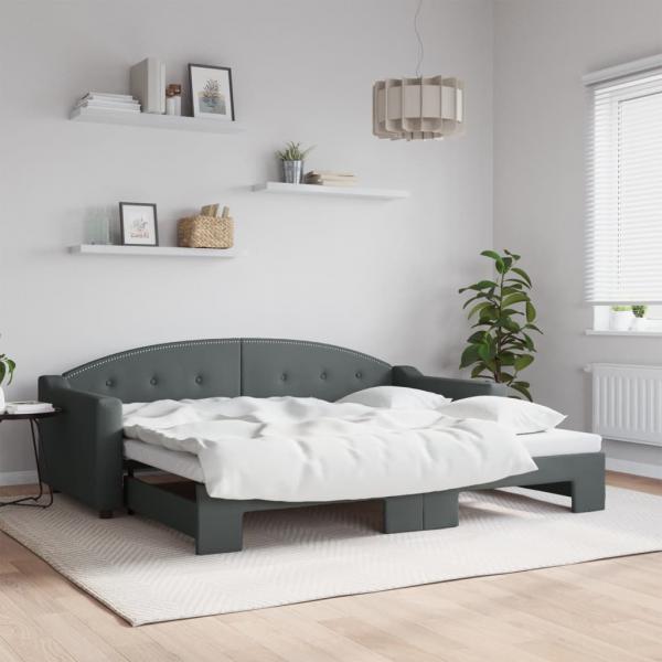 ARDEBO.de - Tagesbett Ausziehbar Dunkelgrau 90x200 cm Stoff