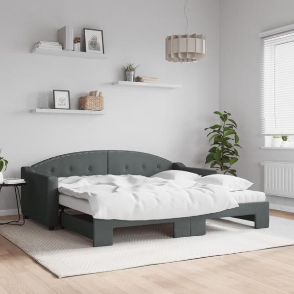 ARDEBO.de - Tagesbett Ausziehbar mit Matratzen Dunkelgrau 90x190 cm Stoff