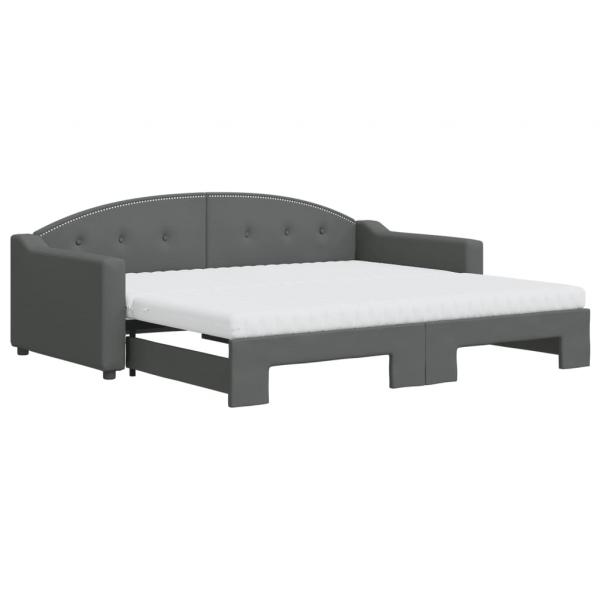 Tagesbett Ausziehbar mit Matratzen Dunkelgrau 90x190 cm Stoff