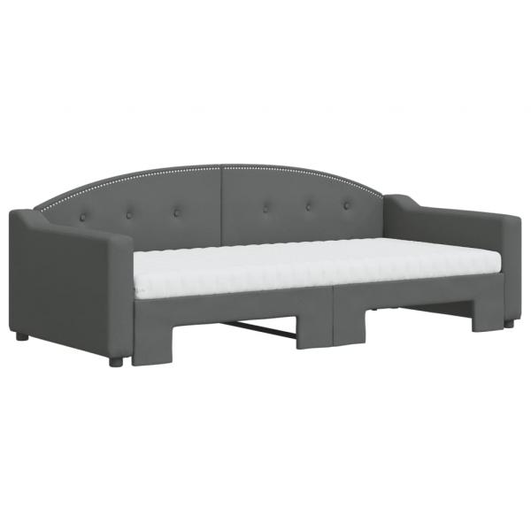 Tagesbett Ausziehbar mit Matratzen Dunkelgrau 90x190 cm Stoff