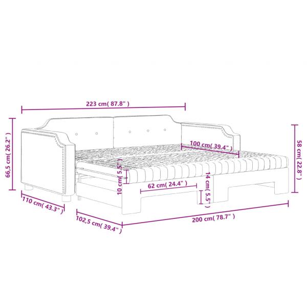 Tagesbett Ausziehbar mit Matratzen Creme 100x200 cm Stoff