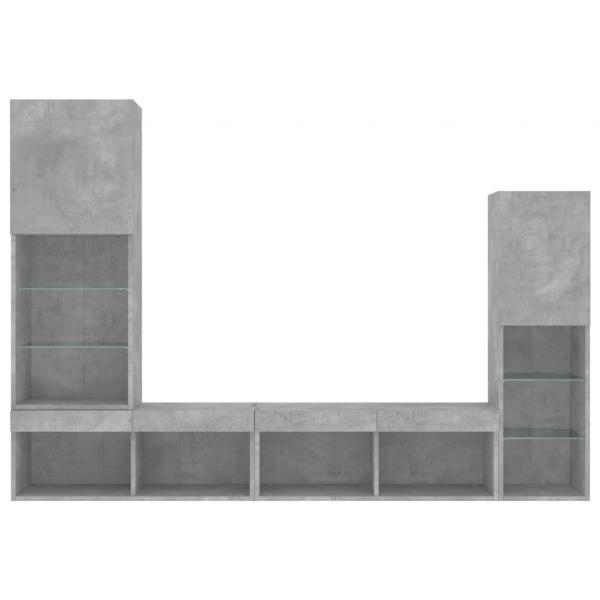 4-tlg. Wohnwand mit LED-Beleuchtung Betongrau Holzwerkstoff