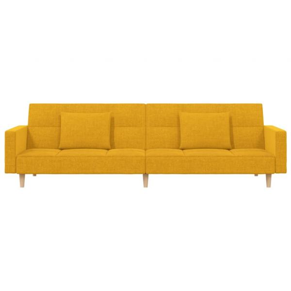 Schlafsofa 2-Sitzer mit 2 Kissen Gelb Stoff
