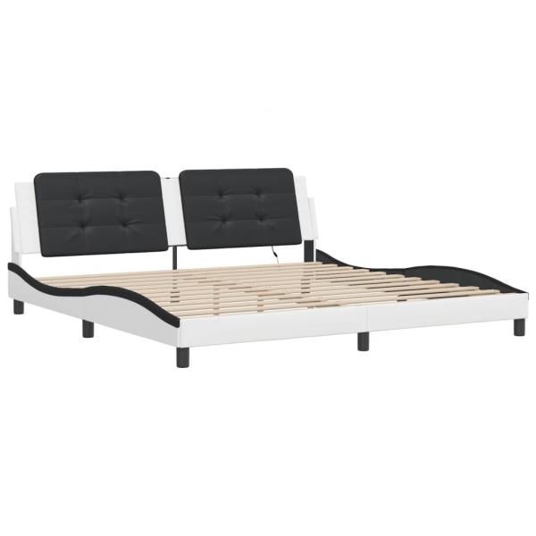 Bettgestell mit LED Weiß und Schwarz 200x200 cm Kunstleder