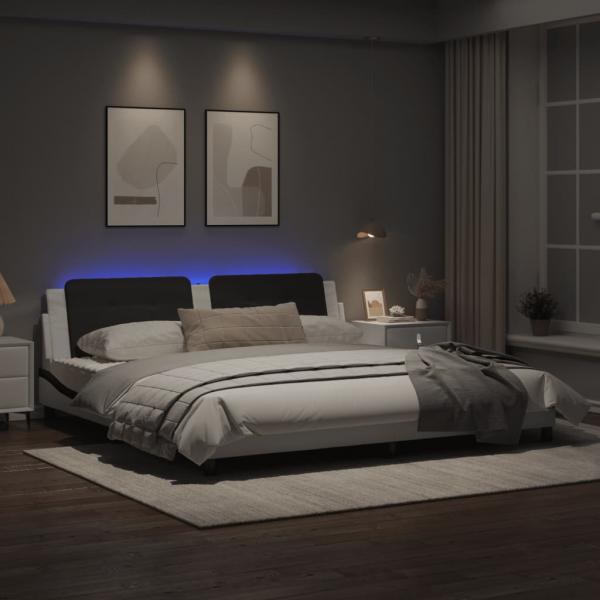 Bettgestell mit LED Weiß und Schwarz 200x200 cm Kunstleder