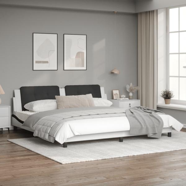 Bettgestell mit LED Weiß und Schwarz 200x200 cm Kunstleder