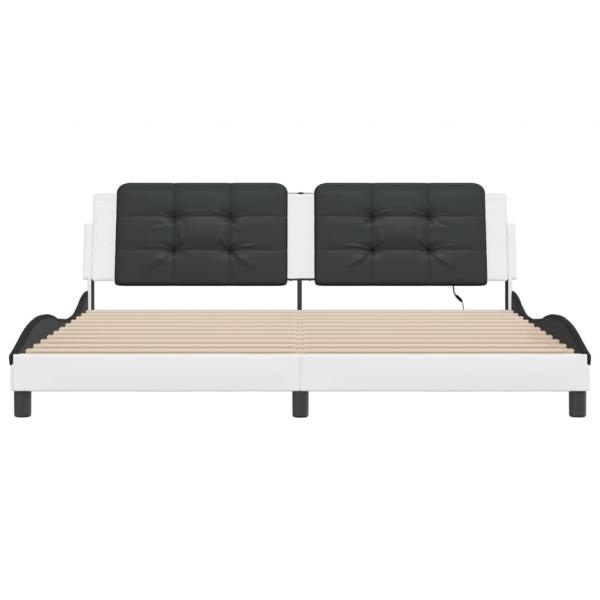 Bettgestell mit LED Weiß und Schwarz 200x200 cm Kunstleder