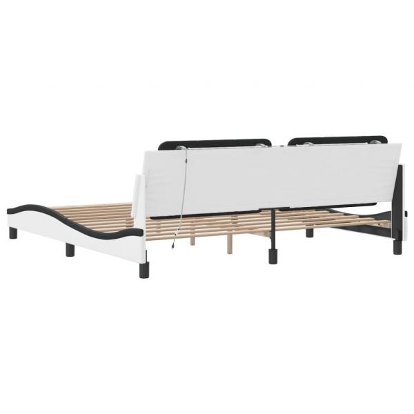 Bettgestell mit LED Weiß und Schwarz 200x200 cm Kunstleder