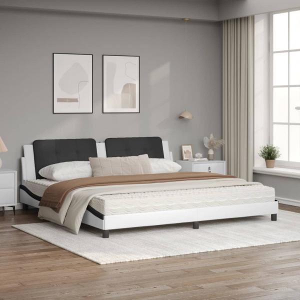 Bett mit Matratze Weiß und Schwarz 200x200 cm Kunstleder