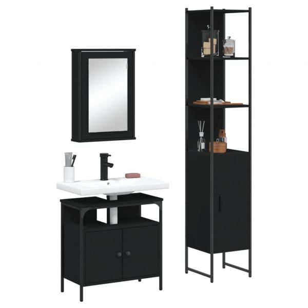 ARDEBO.de - 3-tlg. Badmöbel-Set Schwarz Holzwerkstoff