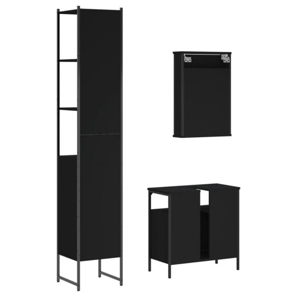 3-tlg. Badmöbel-Set Schwarz Holzwerkstoff
