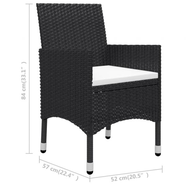3-tlg. Garten-Essgruppe Poly Rattan und Hartglas Schwarz