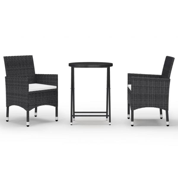 3-tlg. Bistro-Set Poly-Rattan und Hartglas Schwarz