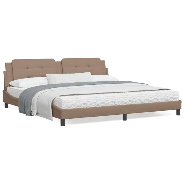 ARDEBO.de - Bettgestell mit LED Cappuccino-Braun 200x200 cm Kunstleder