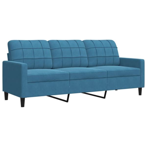 3-tlg. Sofagarnitur mit Kissen Blau Samt