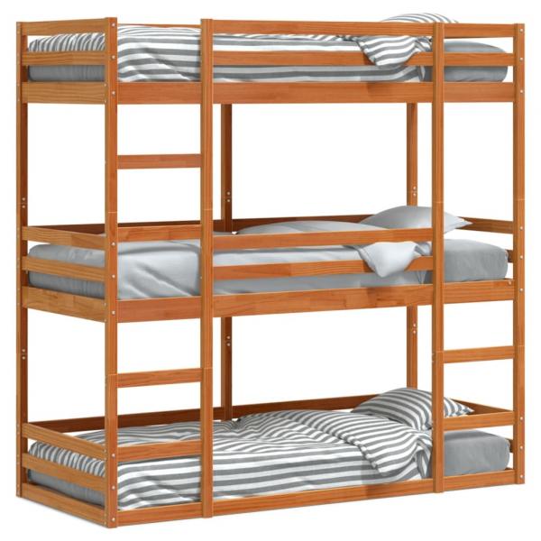 ARDEBO.de - Dreifach-Etagenbett Wachsbraun 90x200 cm Massivholz Kiefer