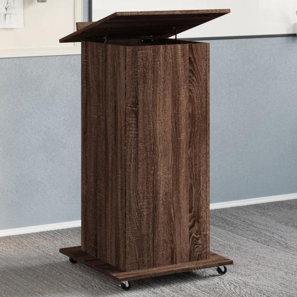 ARDEBO.de - Rednerpult mit Rollen & Schublade Braun Eiche-Optik 55x55x107cm