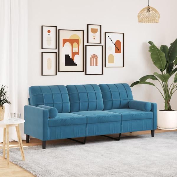 ARDEBO.de - 3-Sitzer-Sofa mit Zierkissen Blau 180 cm Samt