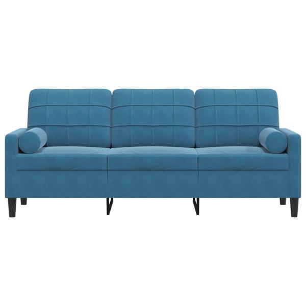3-Sitzer-Sofa mit Zierkissen Blau 180 cm Samt