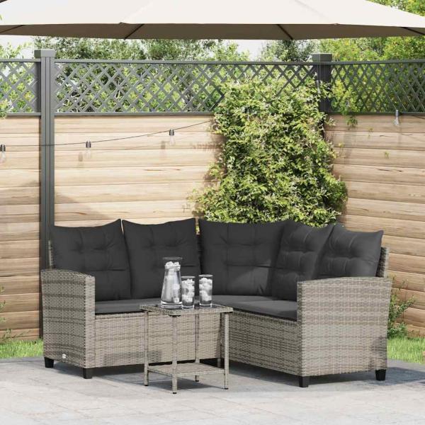 ARDEBO.de - Gartensofa in L-Form mit Tisch und Kissen Grau Poly Rattan