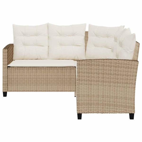 Gartensofa in L-Form mit Tisch und Kissen Beige Poly Rattan