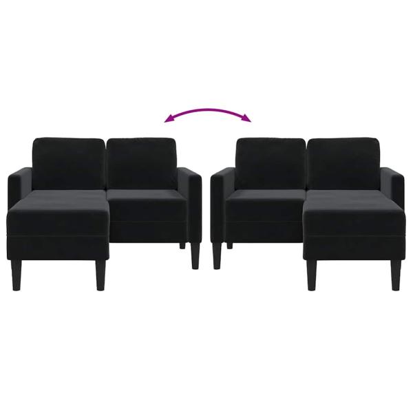 2-Sitzer-Sofa mit Chaiselongue L-Form Schwarz 125 cm Samt