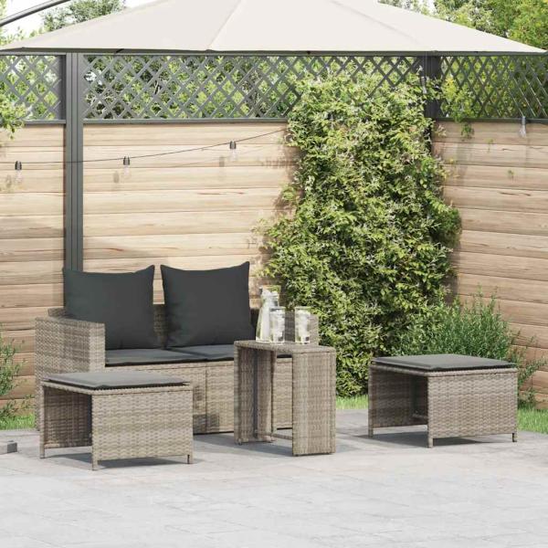 ARDEBO.de - 5tlg. Garten-Sofagarnitur Kissen Stapelbar Hellgrau Poly Rattan