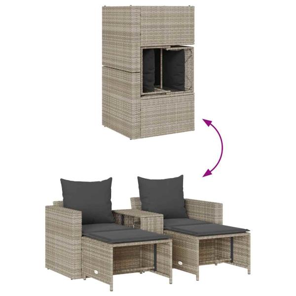 5tlg. Garten-Sofagarnitur Kissen Stapelbar Hellgrau Poly Rattan