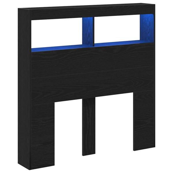 LED-Kopfteil mit Ablagen Schwarz Eichen-Optik 100x17x102 cm