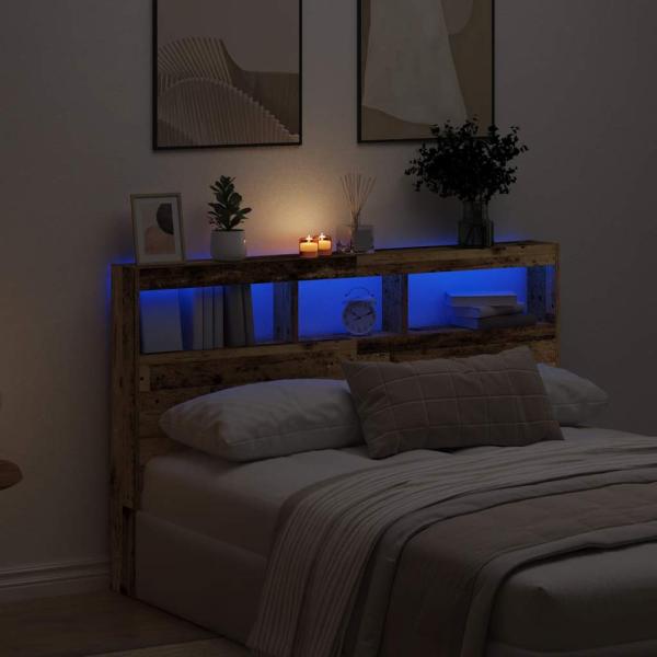ARDEBO.de - LED-Kopfteil mit Ablagen Altholz-Optik 160x17x102 cm