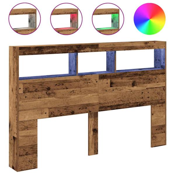 LED-Kopfteil mit Ablagen Altholz-Optik 160x17x102 cm