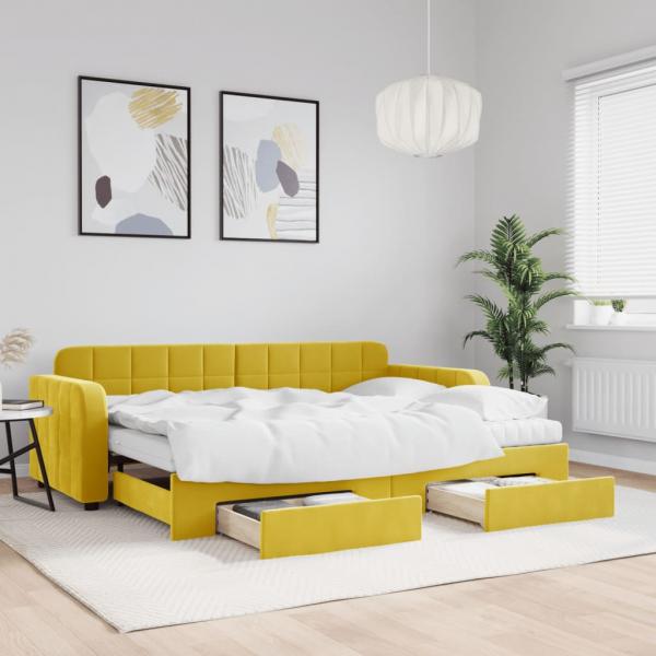 ARDEBO.de - Tagesbett Ausziehbar mit Schubladen Gelb 80x200 cm Samt