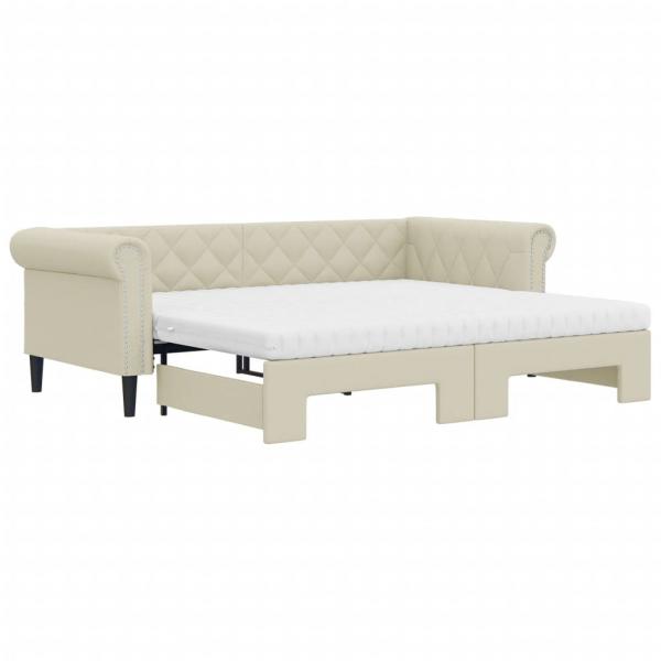 Tagesbett Ausziehbar mit Matratzen Creme 90x200 cm Kunstleder
