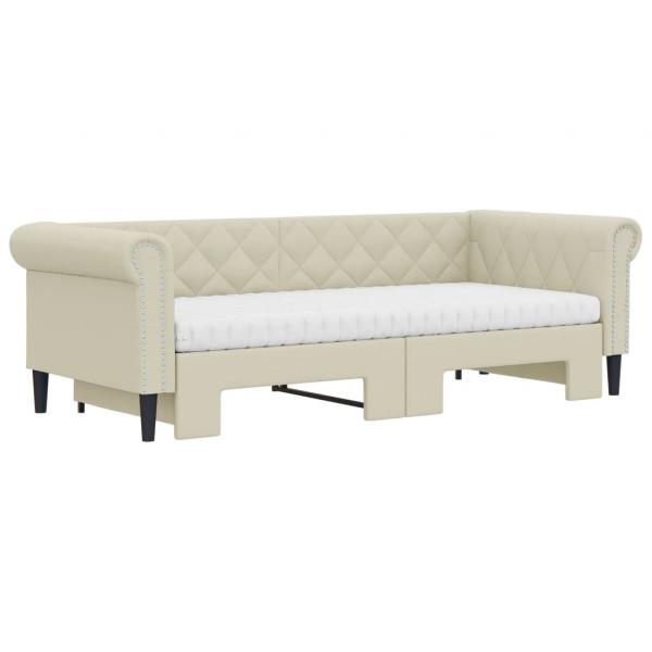 Tagesbett Ausziehbar mit Matratzen Creme 90x200 cm Kunstleder