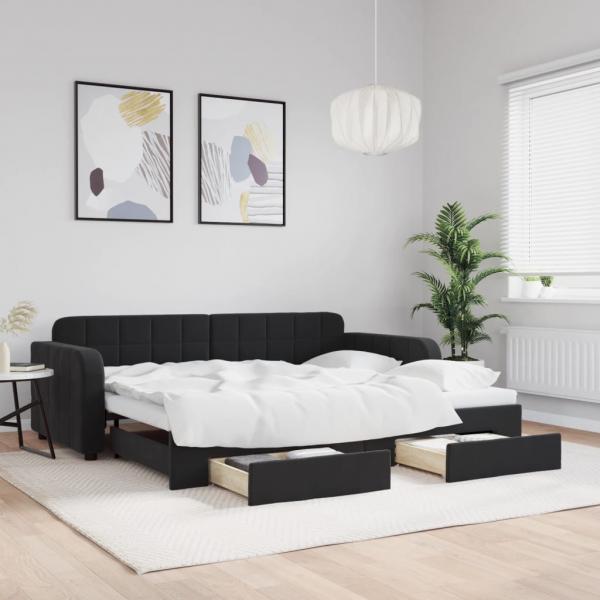 ARDEBO.de - Tagesbett Ausziehbar mit Schubladen Schwarz 90x190 cm Samt
