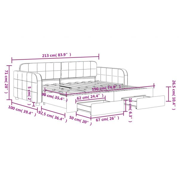 Tagesbett Ausziehbar mit Schubladen Schwarz 90x190 cm Samt