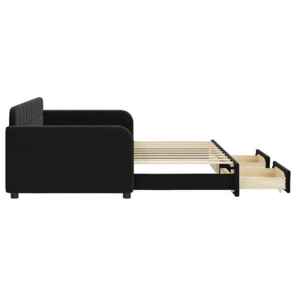 Tagesbett Ausziehbar mit Schubladen Schwarz 90x190 cm Samt