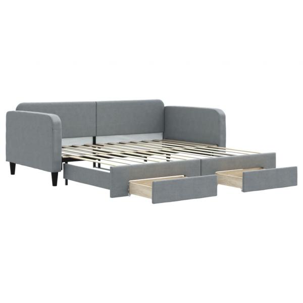 Tagesbett Ausziehbar mit Schubladen Hellgrau 100x200 cm Stoff